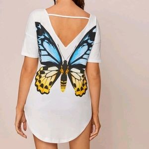 Cut Out Back Curved Hem Top